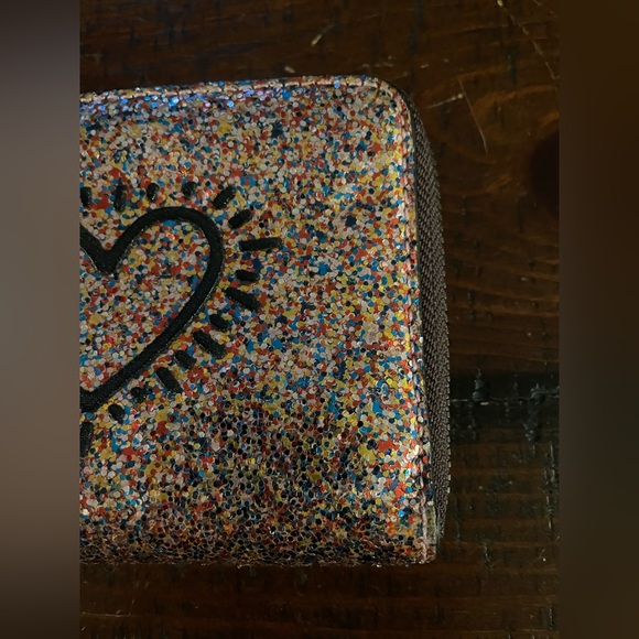 Coach X Keith Haring small zip around leather multi glitter wallet G/EC ~ - Picture 13 of 16